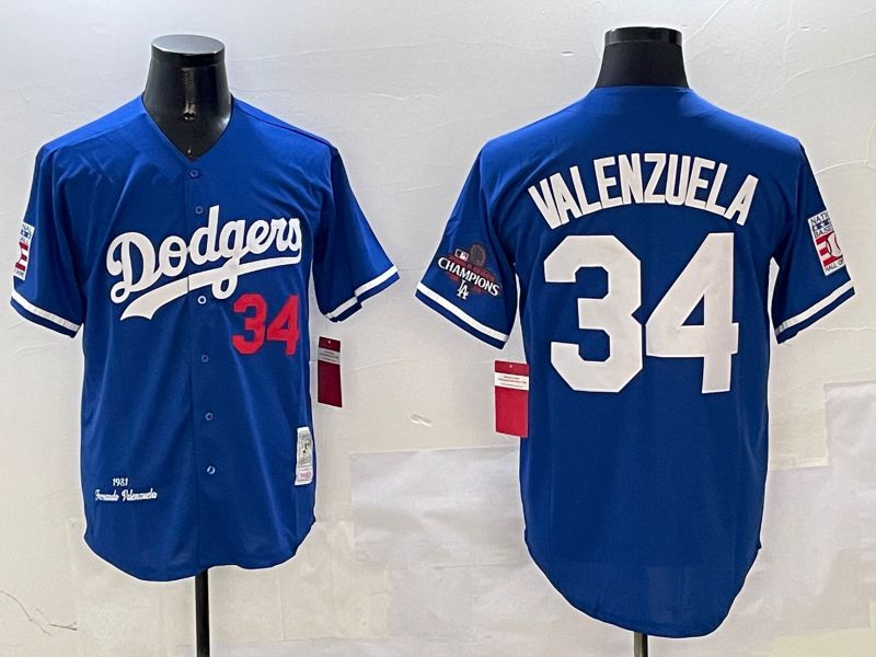 Men Los Angeles Dodgers #34 Valenzuela Blue Throwback Game 2025 Nike MLB Jersey style 3131